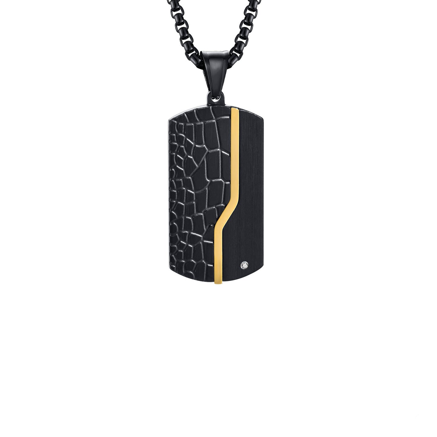 Retro Black Cracked White Zircon Stainless Steel Military Dog Tag Necklace with Plated Finish for Men and Women