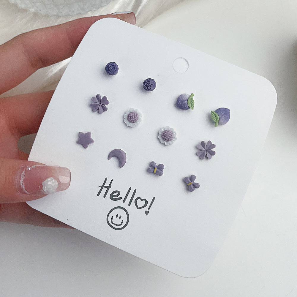 Sweet Ceramic Fruit Heart Butterfly Stud Earrings with Stainless Steel Posts