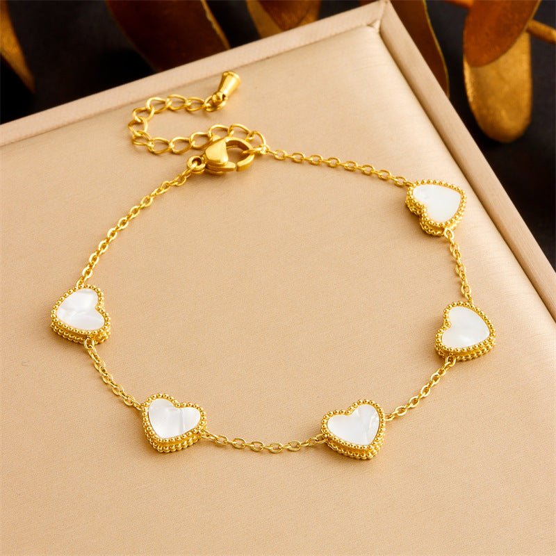 Vintage Sweet Heart Teardrop Stainless Steel Plated Cable Chain Jewelry Set for Women