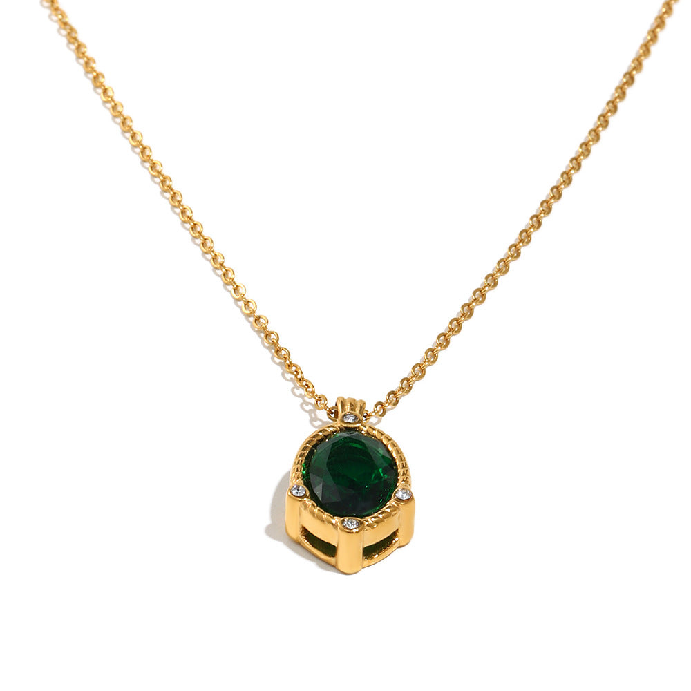 Light Luxury Geometric Oval Zircon Stainless Steel 18K Plated Necklace for Women