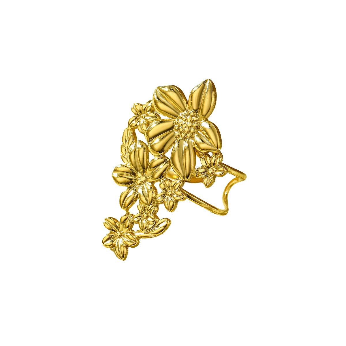 Anillo hueco de estilo palacio francés vintage para mujer en acero inoxidable con baño de oro