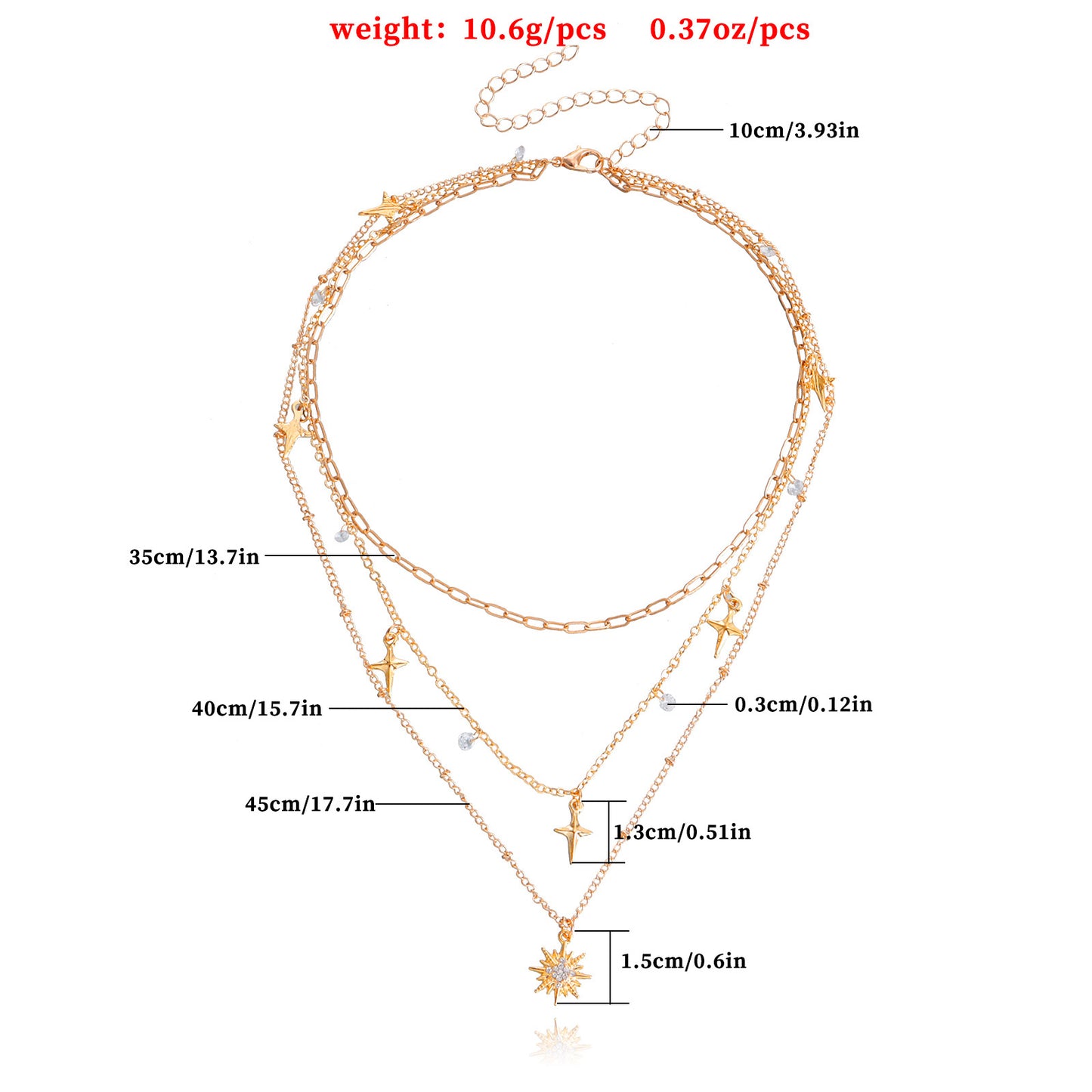 Punk Luxe Geometric Eight-Pointed Star Pendant Necklace with Rhinestone Inlay and Gold-Plated Alloy Chain