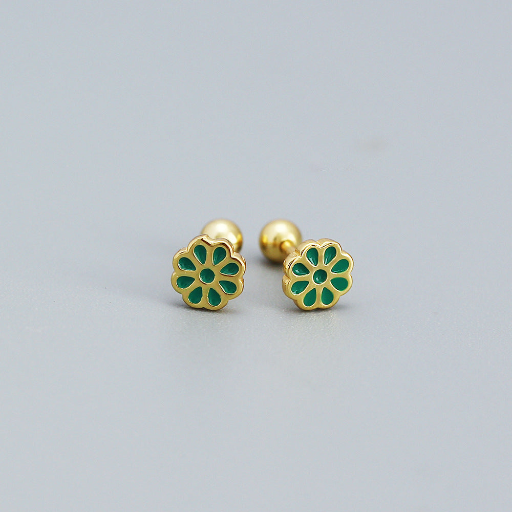 Minimalist Floral Earrings for Women in 925 Sterling Silver with Enamel Flower Design