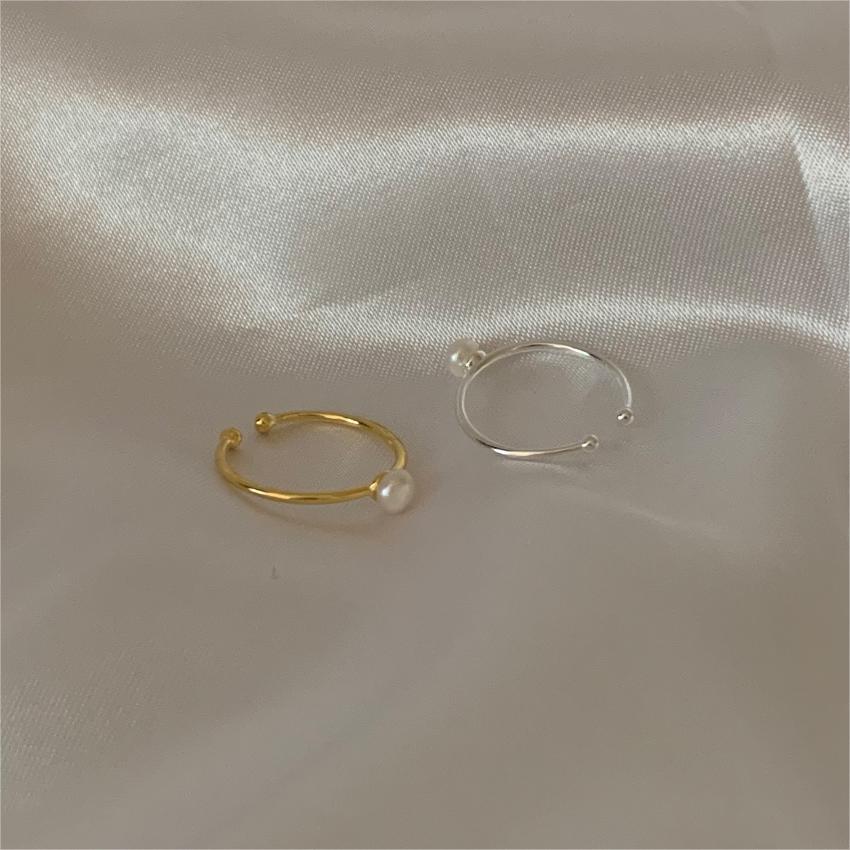 Minimalist Sweet 925 Sterling Silver Round Inlaid Pearl Ring for Women