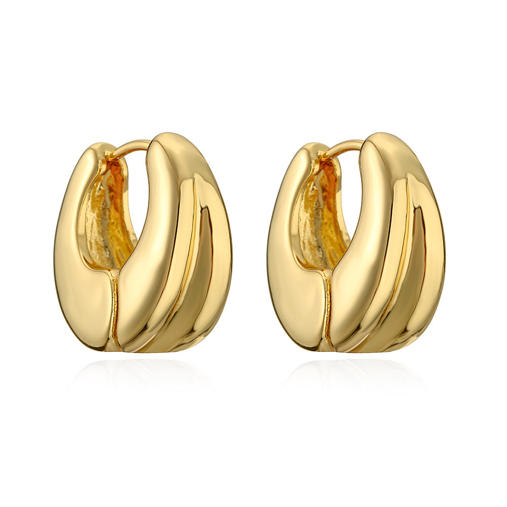 Orecchini a cerchio da donna in rame con placcatura in oro, design geometrico irregolare e minimalista