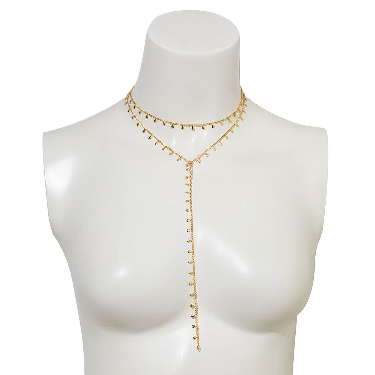 Minimalist Drip-Shaped Pendant with Layered Chain Necklace for Women, Electroplated Metal, Tassel Accents