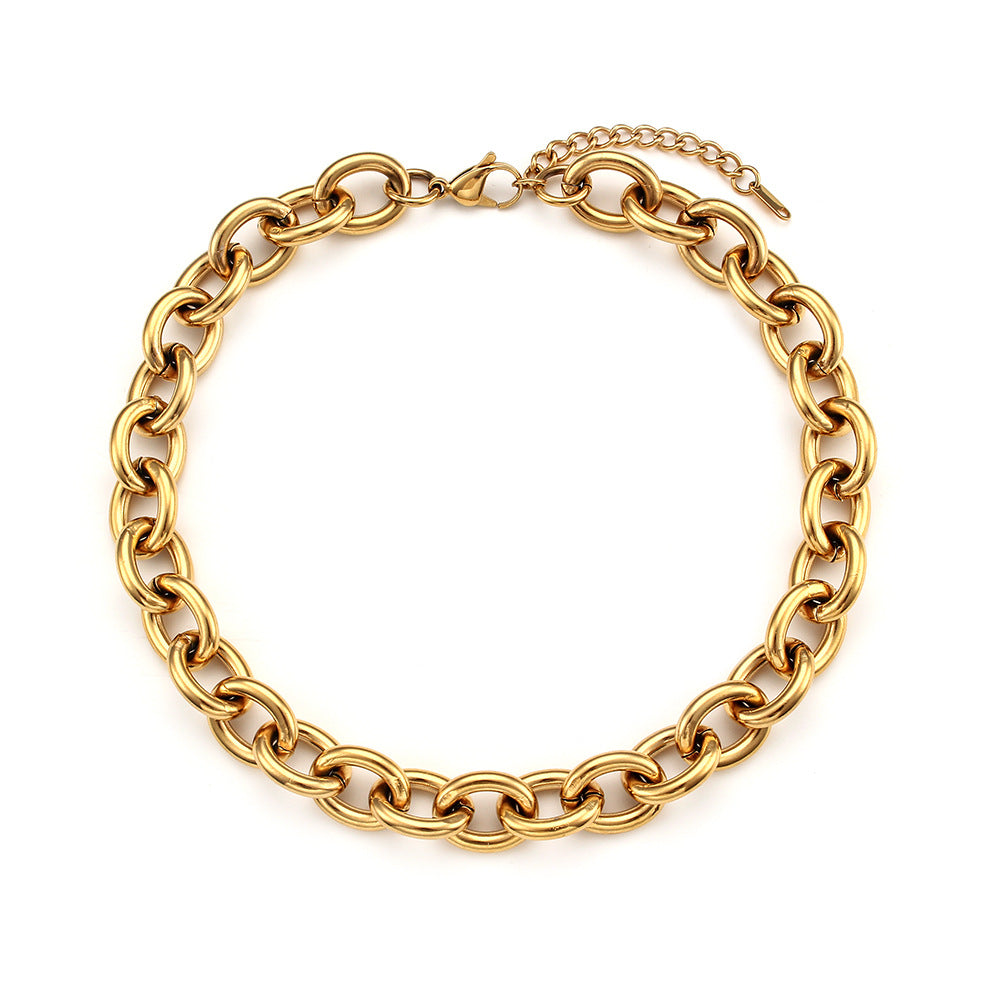 Fashionable Geometric Stainless Steel Plated 18K Gold Cuban Chain Necklace for Women