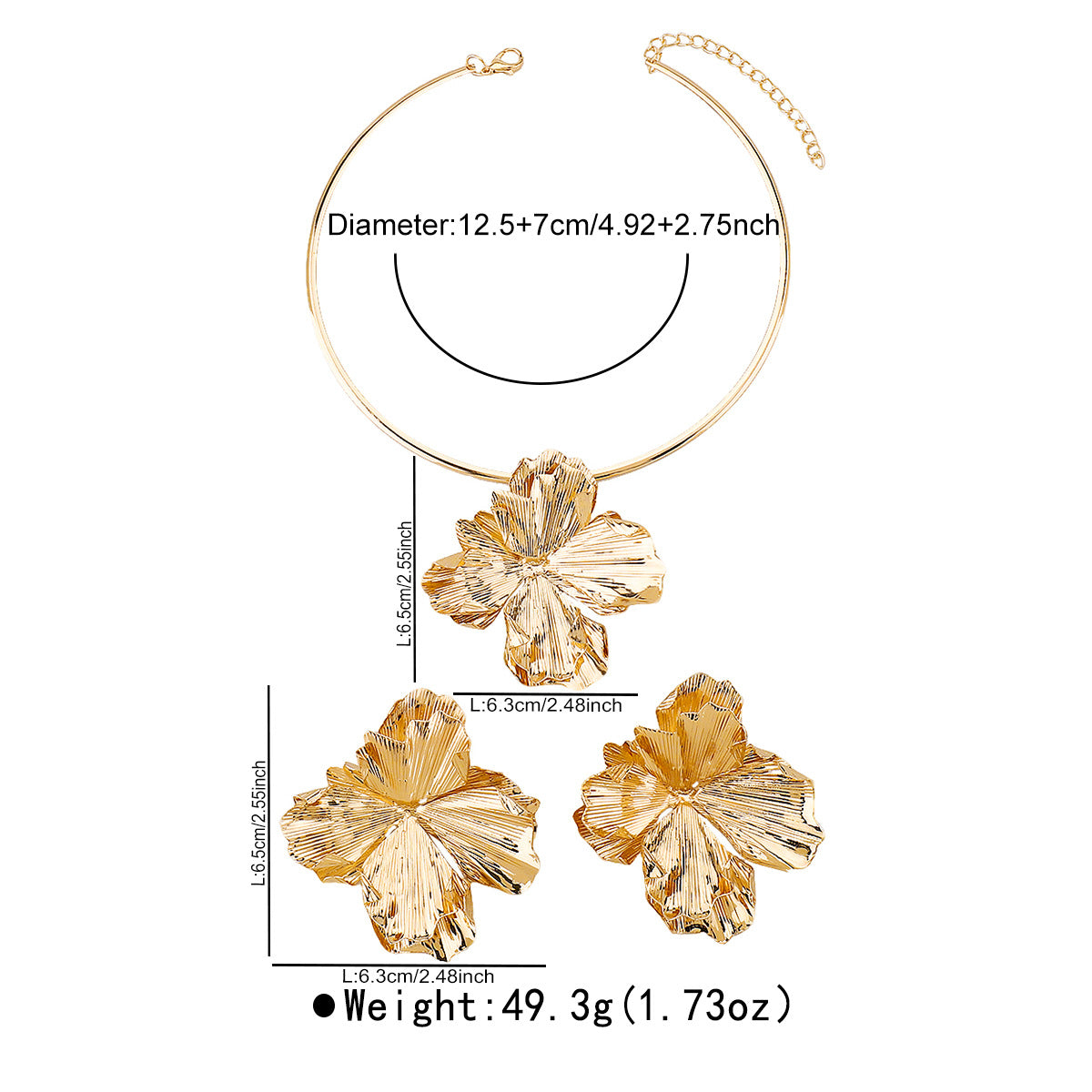 Vintage Floral Alloy Earrings and Necklace Set with Gold-Plated Finish for Women