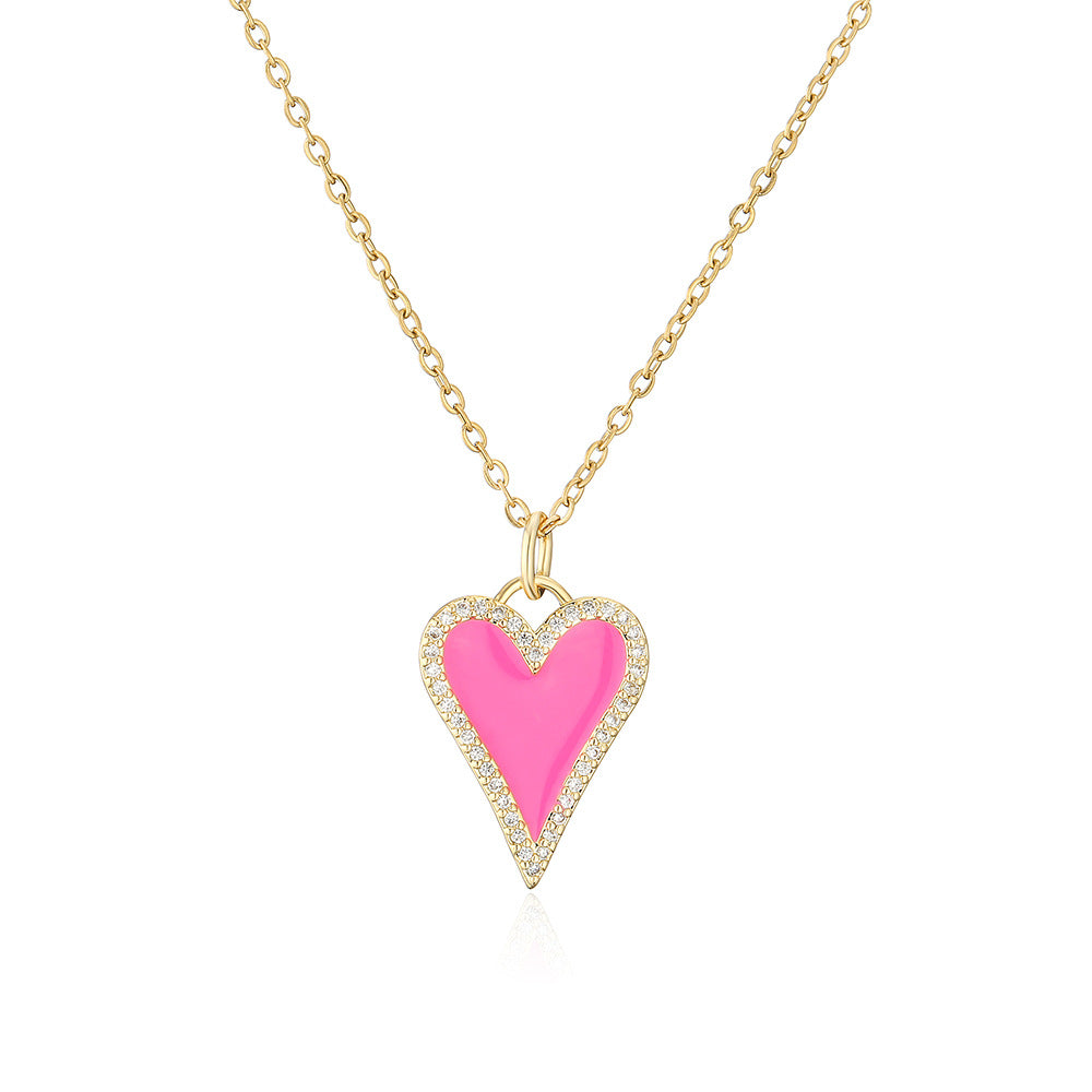 Minimalist Heart-Shaped Enamel Pendant Necklace for Women with Copper Base and Micro-Paved Zirconia