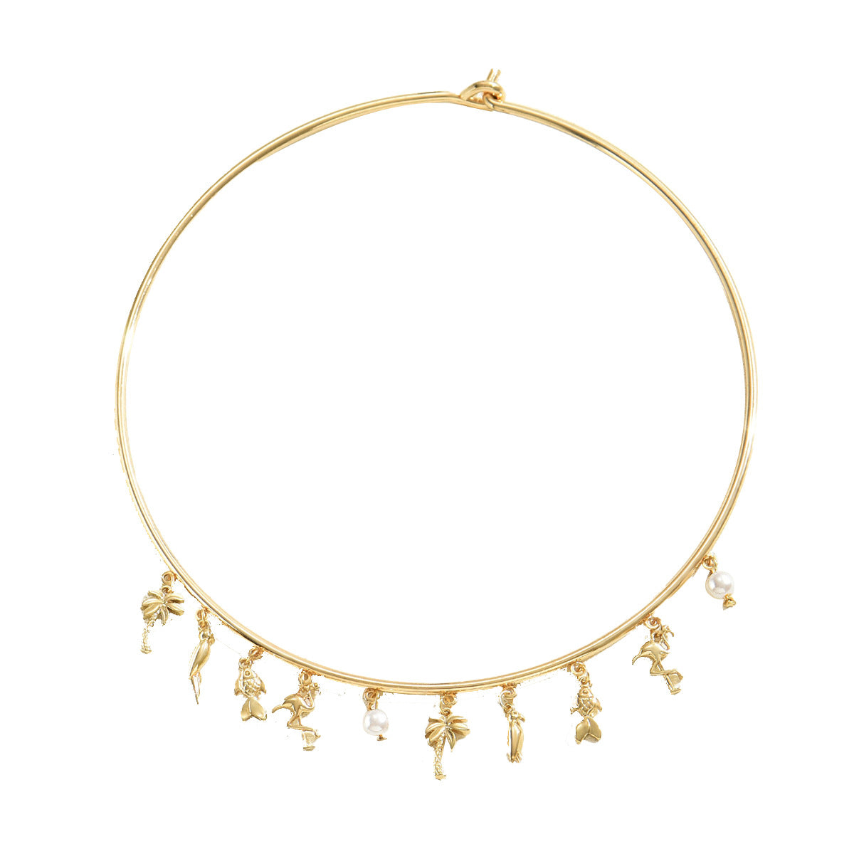 Collana con Ciondolo a Forma di Fenicottero Geometrico Minimalista e Palma da Donna con Intarsio in Perla in Lega di Zinco