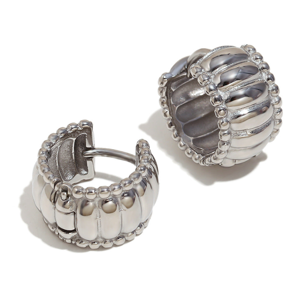 Vintage-Inspired Twisted Geometric Stainless Steel Earrings with 18K Gold Plated Beaded Edge and Threaded Back for Women