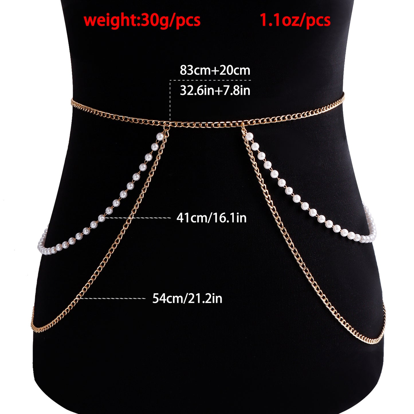 Casual Punk-Style Aluminum Chain Waist Chain for Women with Simulated Pearl Beads