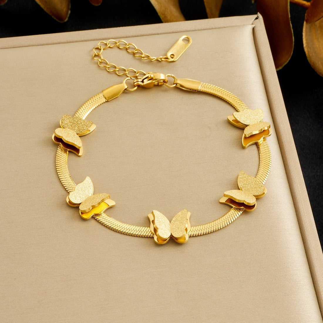 Matte Gold Plated Stainless Steel Butterfly Bracelet for Women