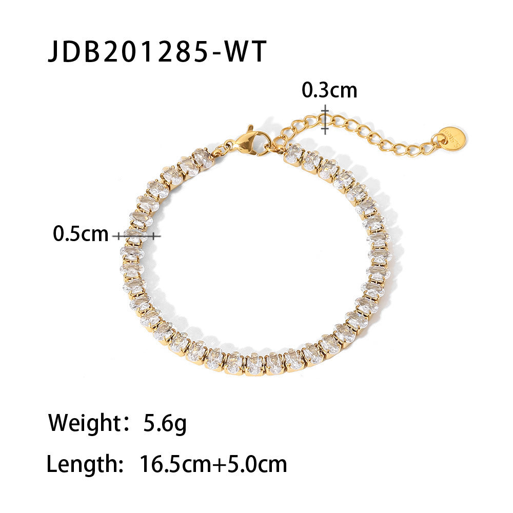 Fashionable 18K Gold Plated Stainless Steel Oval Geometric Zircon Bracelet for Women