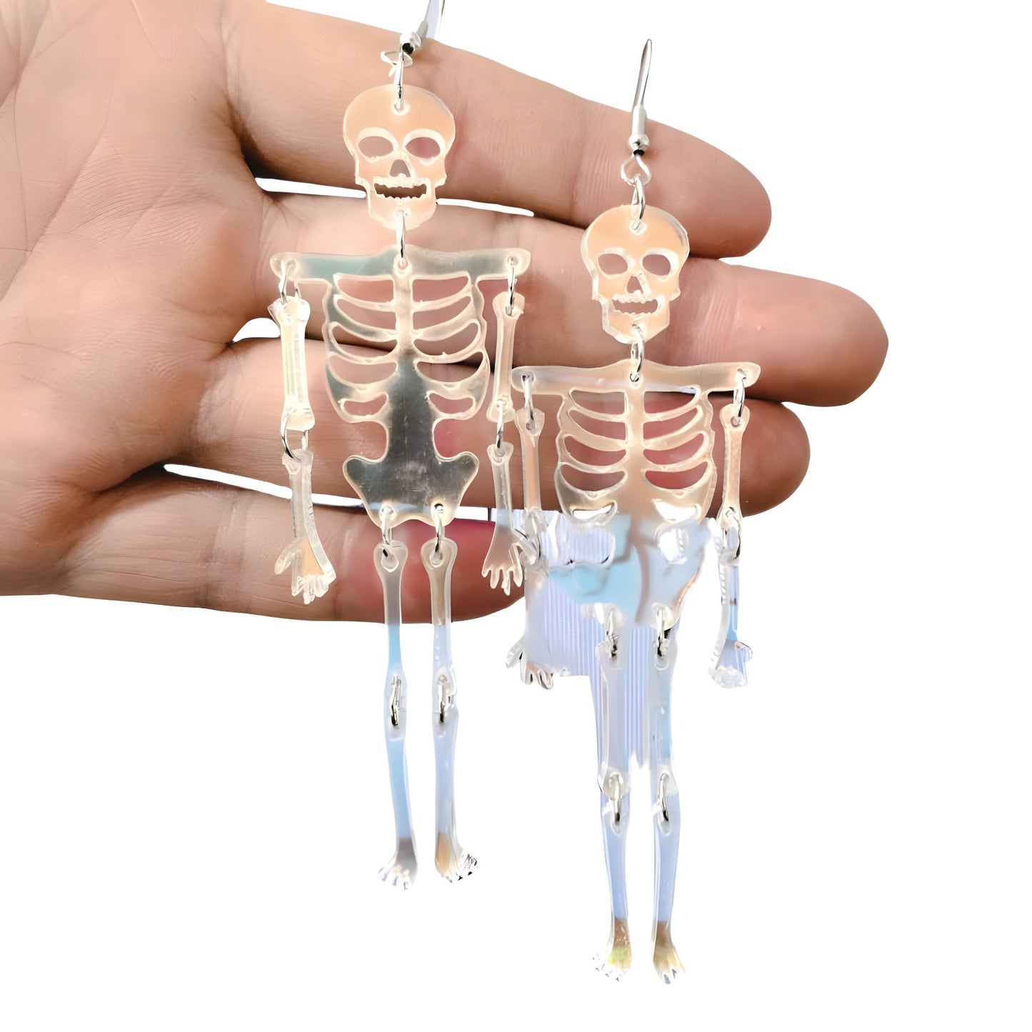 Pendientes acrílicos de esqueleto de estilo punk de dibujos animados para mujeres y hombres con temática de Halloween