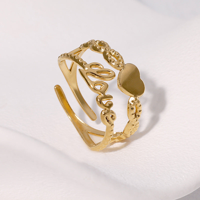 Cute Heart-Shaped Stainless Steel Open Ring with Plated Finish for Women