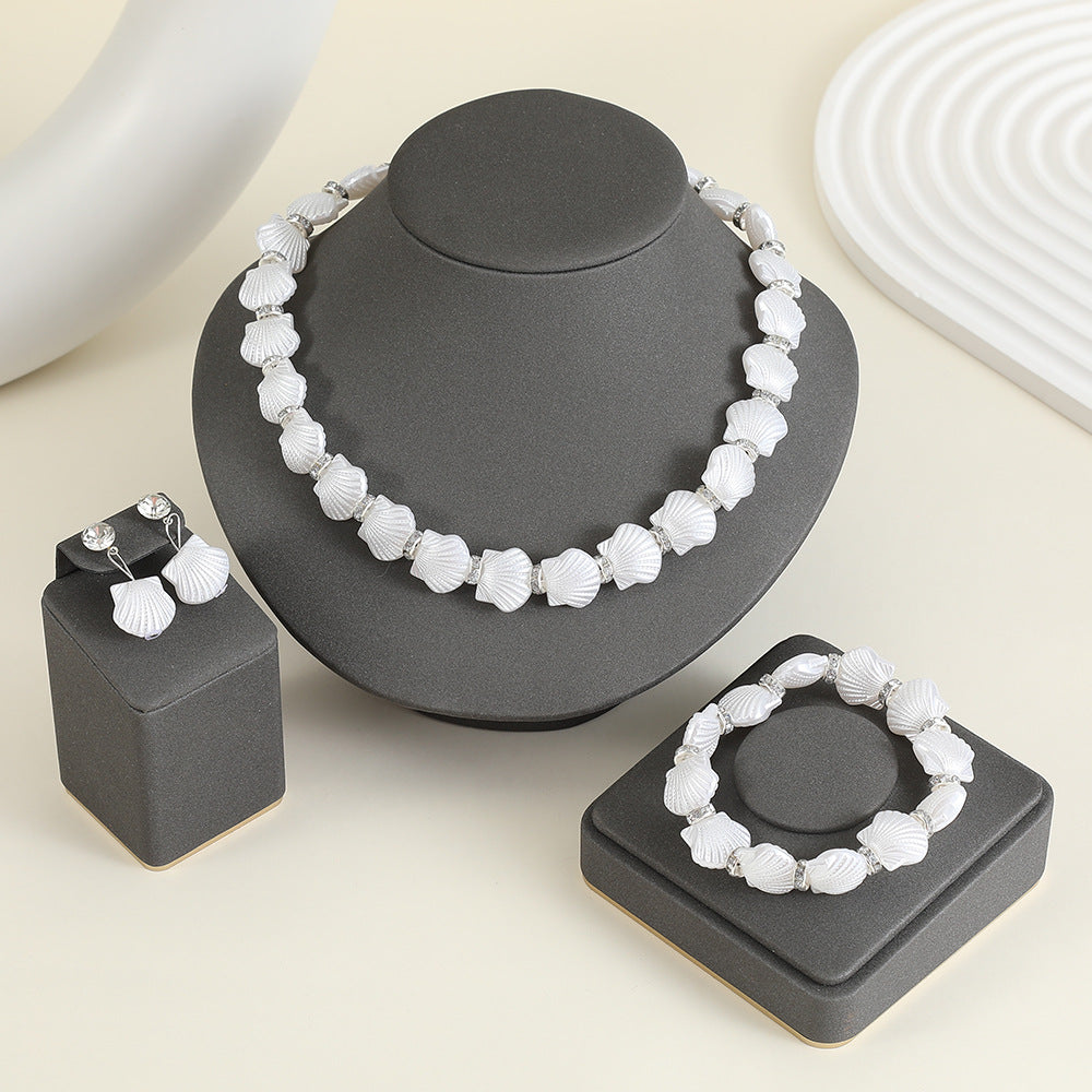 Conjunto de collar de perlas barrocas asimétricas vintage francesas con cadena O, pendientes y pulsera para mujer