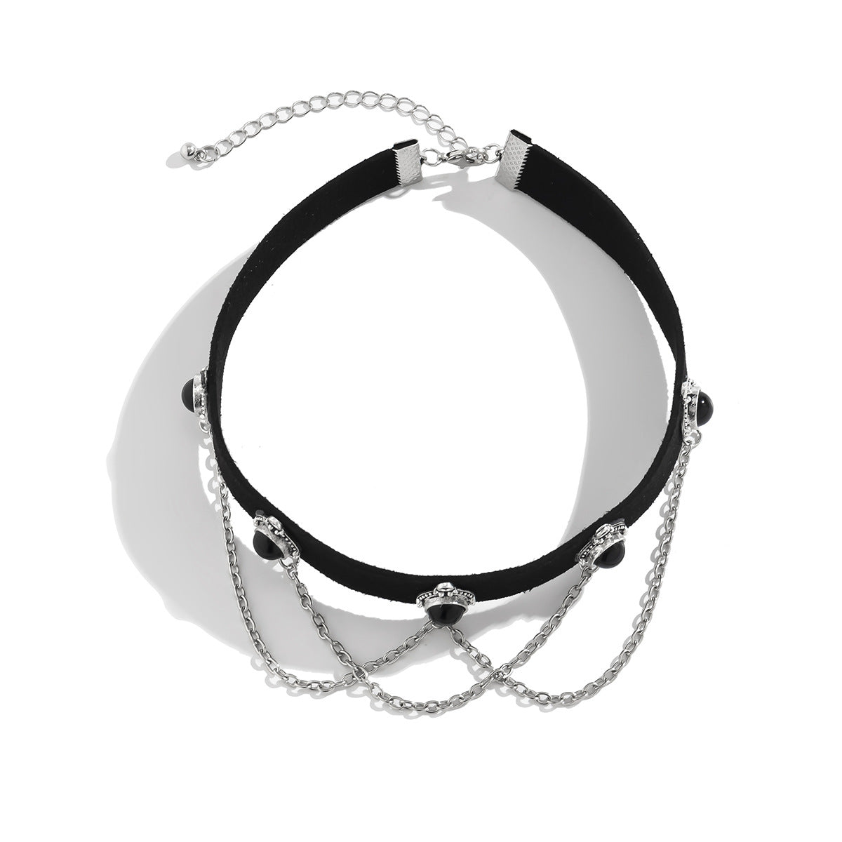 Vintage Streetwear Geometric Alloy Pendant Turquoise Inlay Plated Velvet Choker Necklace for Women