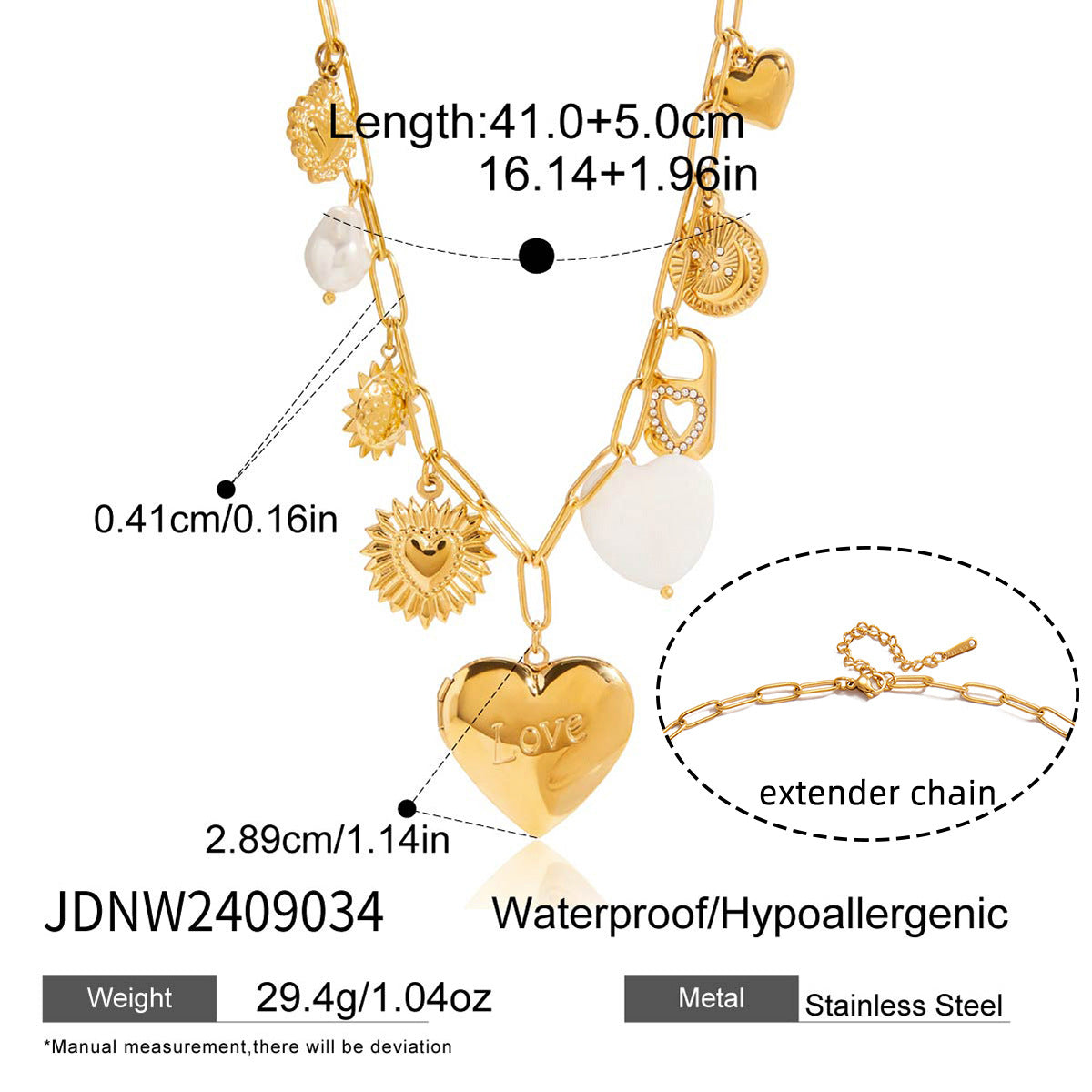 Collana Pendente a Cuore Casual in Acciaio Inossidabile con Finitura Placcata da Donna