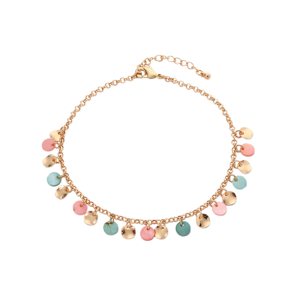 Minimalist Geometric Round Alloy Anklet Set with Disc Pendants for Women