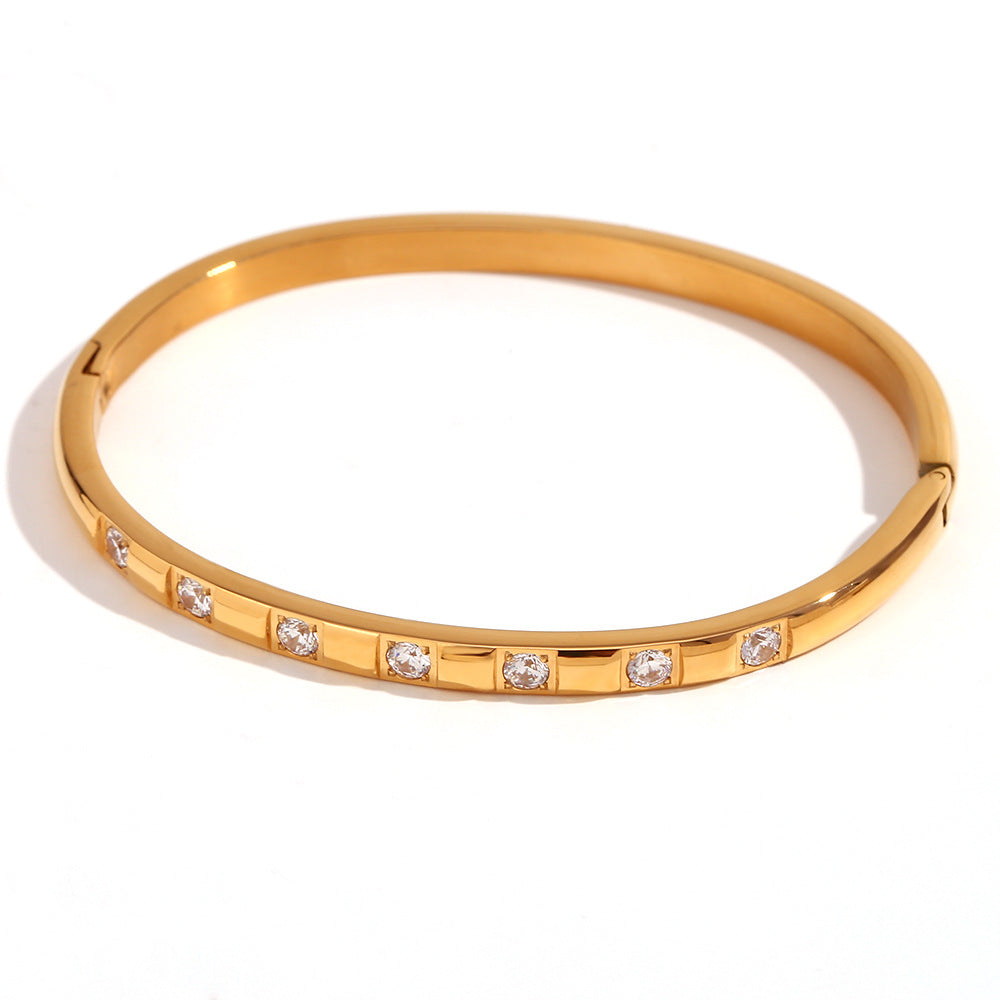 Minimalist Fashion Bracelet for Women Stainless Steel with 18K Gold Plating and Micro-Paved Zirconia Toggle Clasp