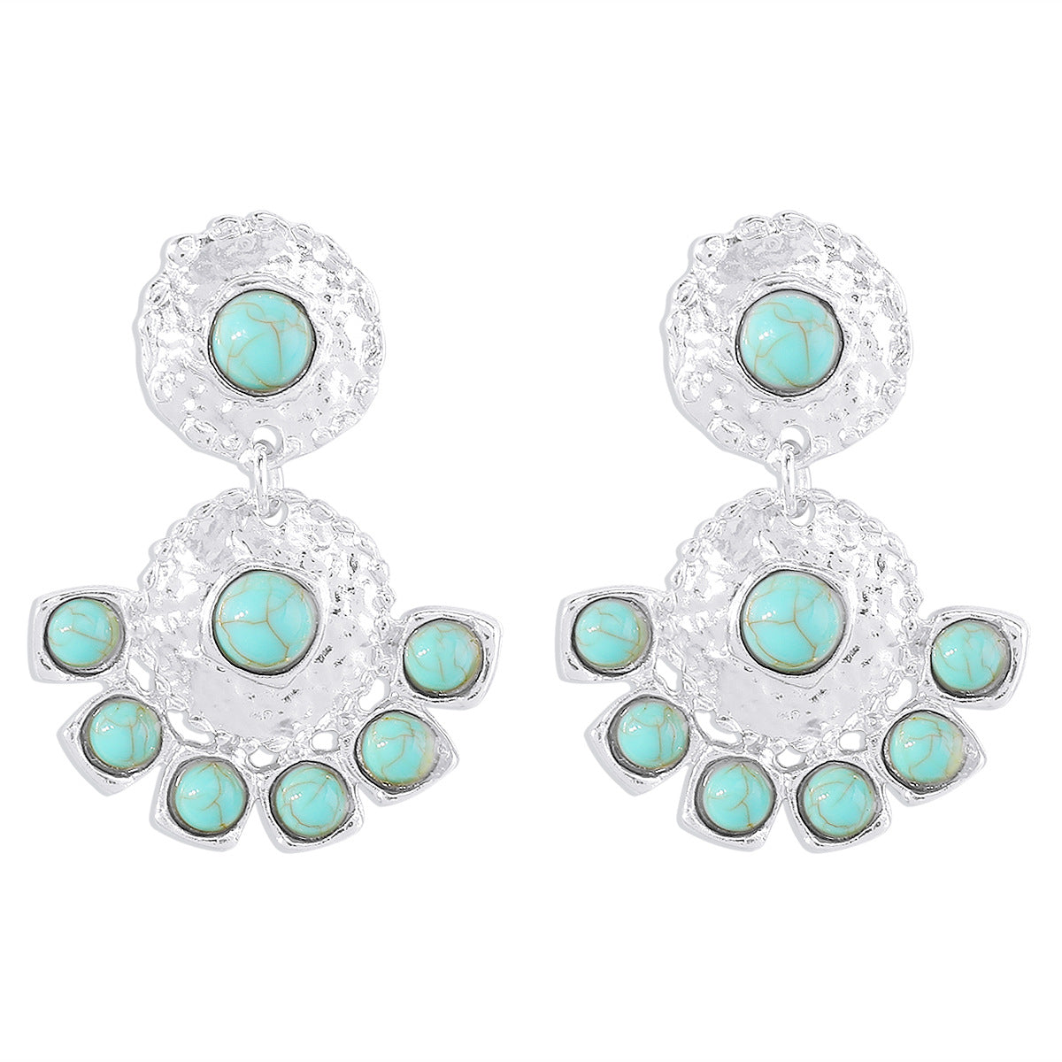 Elegantes pendientes de aleación con incrustaciones de turquesa y acabado chapado, de estilo vintage y diseño geométrico para mujer
