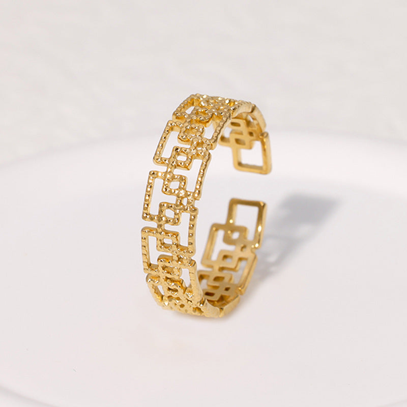 Anello a fascia aperta geometrico minimalista in acciaio inossidabile con finitura placcata da donna