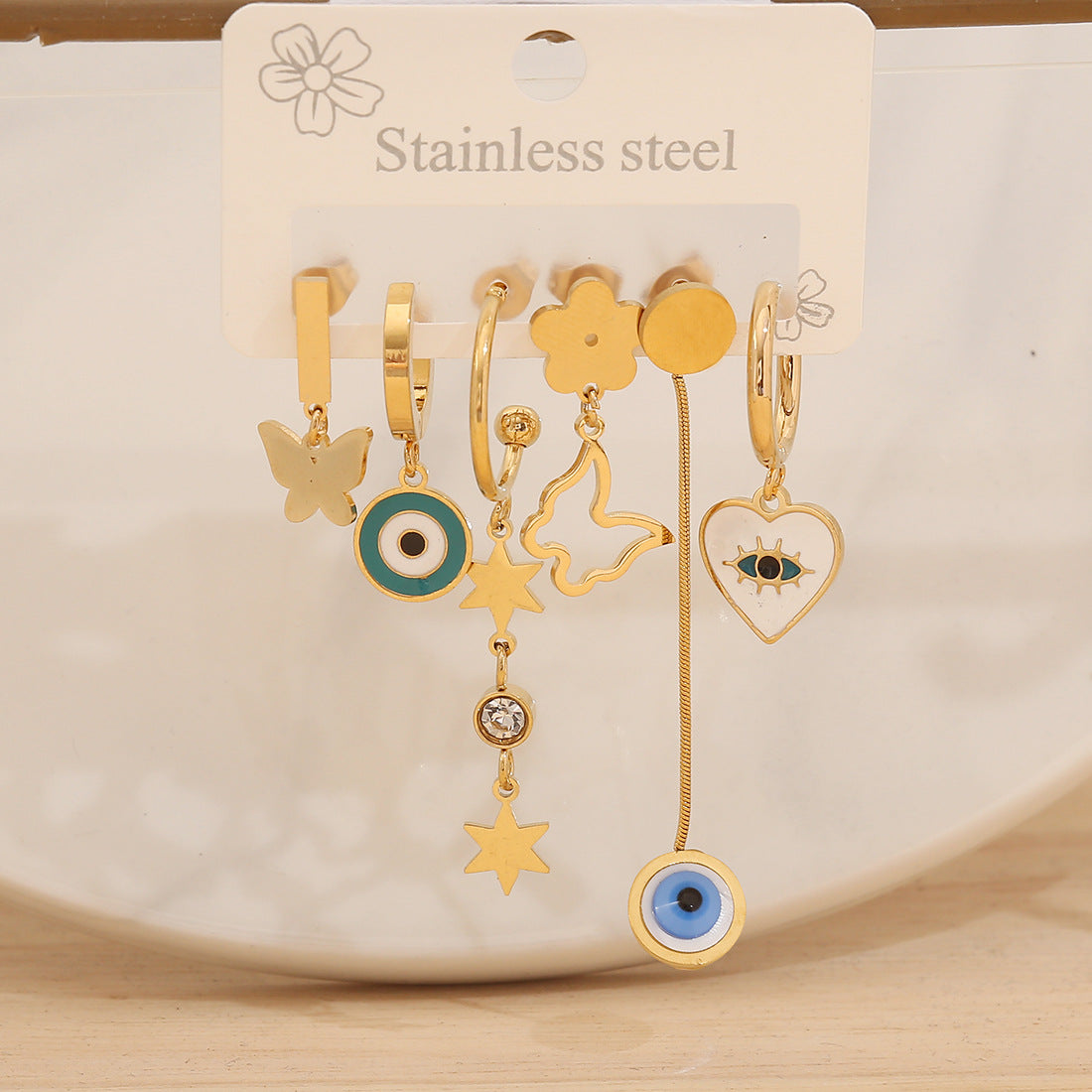 Fashionable Daisy and Clover Stud Earrings in Stainless Steel with Plated Finish for Women