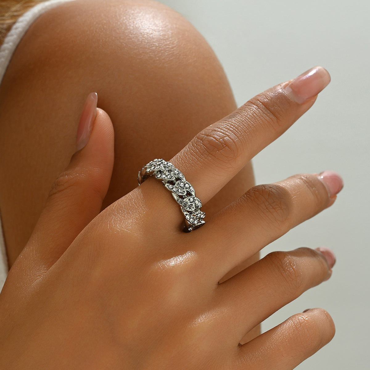 Anillo Minimalista Geométrico de Aleación de Zinc con Incrustaciones de Pedrería para Mujer, de Moda, para la Oficina, Apilable, para Dedo Índice