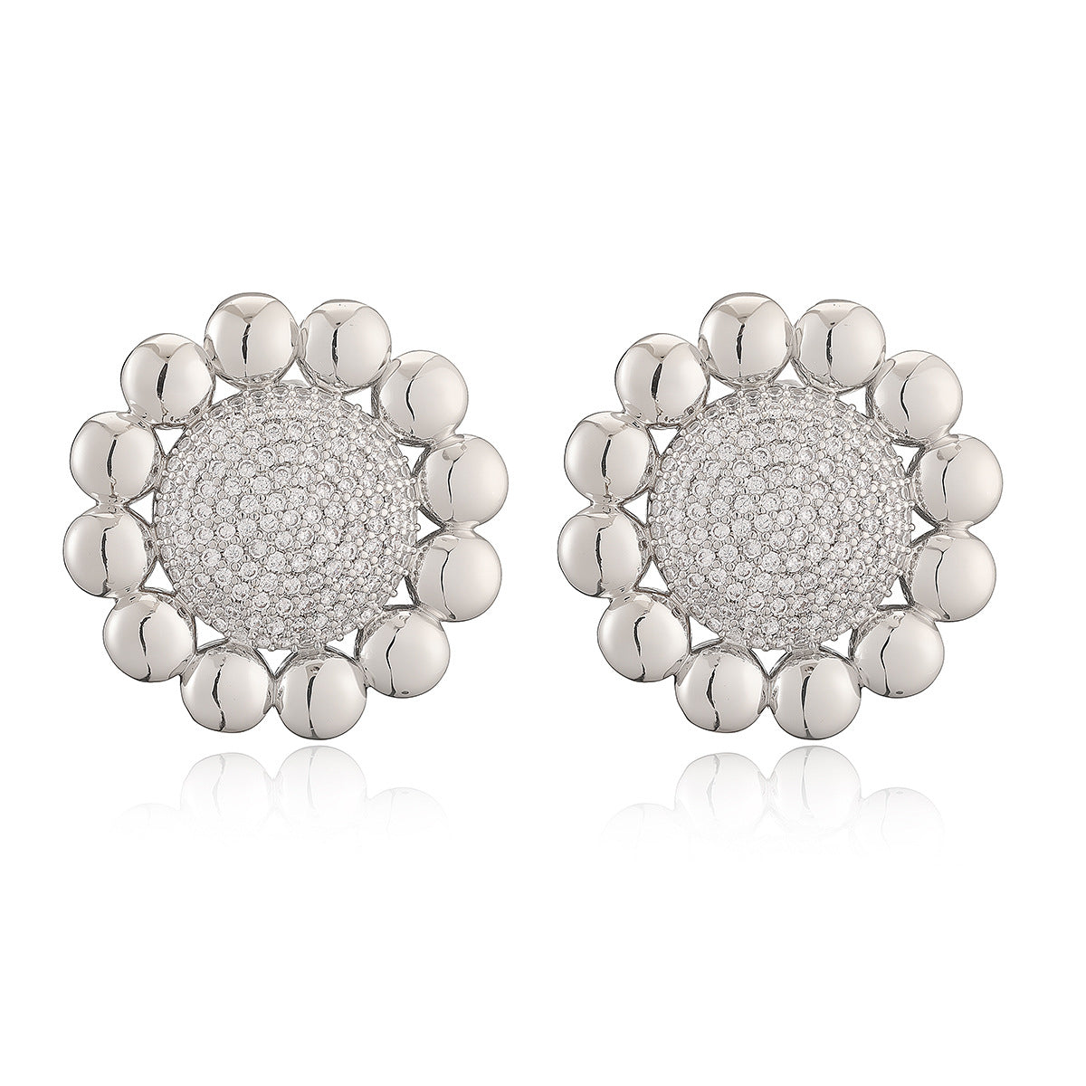 Minimalist 18K Gold Plated Brass Geometric Cubic Zirconia Sunflower Stud Earrings for Women