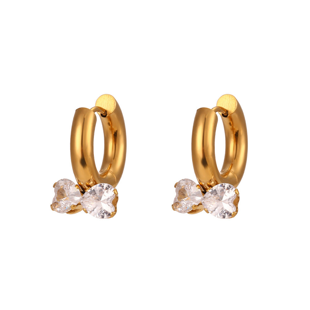 Pendientes de acero inoxidable en forma de lazo minimalistas con detalles de diamantes de imitación y acabado chapado para mujer