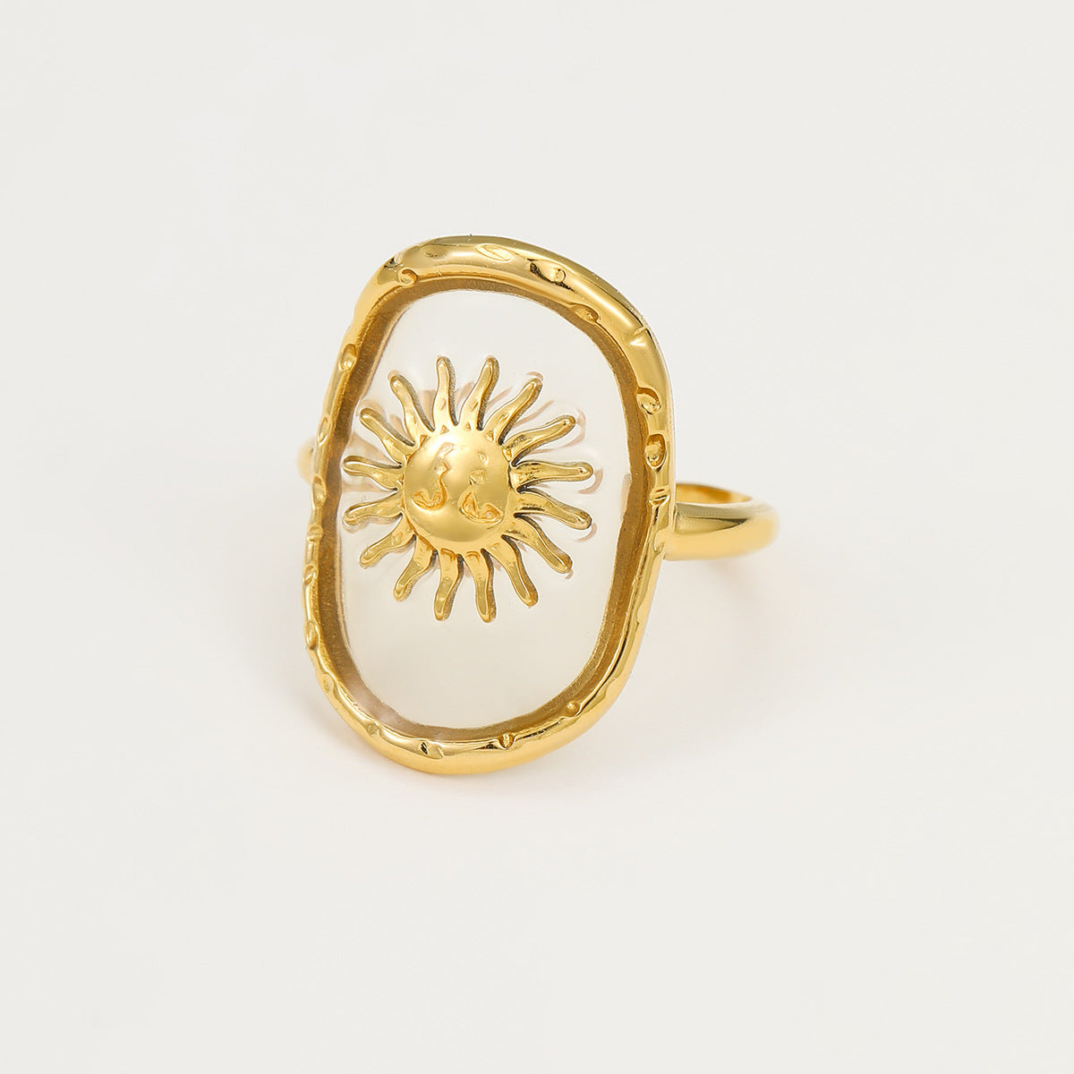 Minimalist Sunflower-Shaped Stainless Steel Ring with 18K Gold Plating for Women