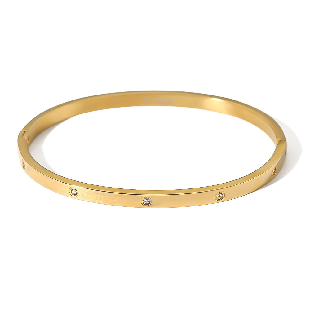 Bracciale da donna in acciaio inossidabile con cerchio geometrico in stile vintage e intarsio in zircone