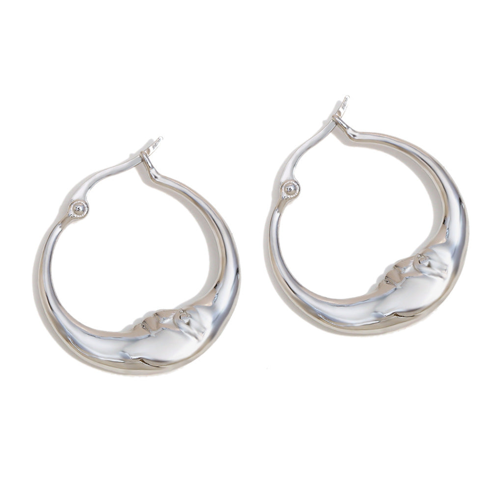 Minimalist Abstract Moon Ear Studs in 316L Stainless Steel with 18K Gold Plating for Women