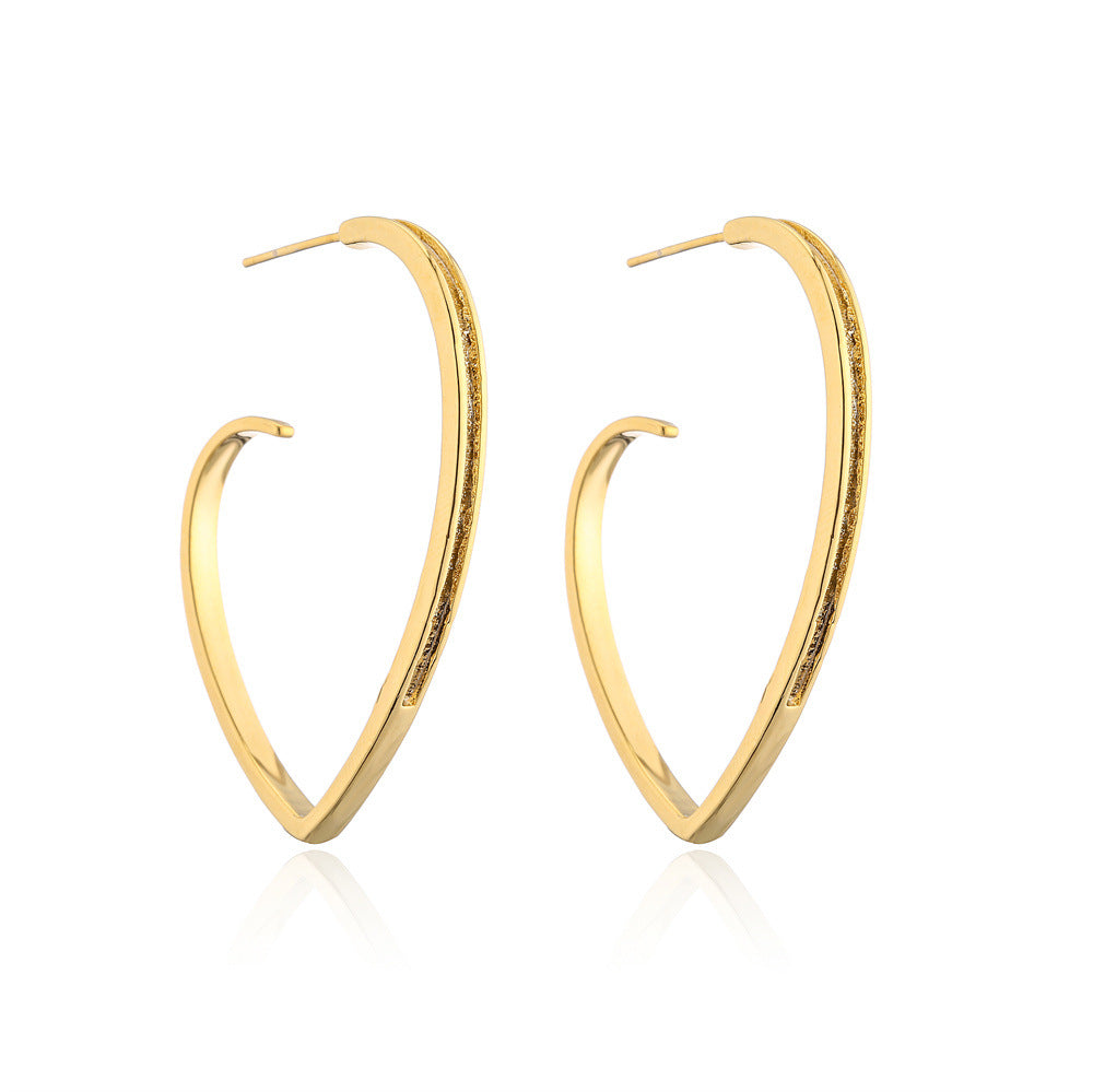 Orecchini a Cuore in Rame Placcati Oro 14K Stile Vintage con Perni in Argento Sterling 925