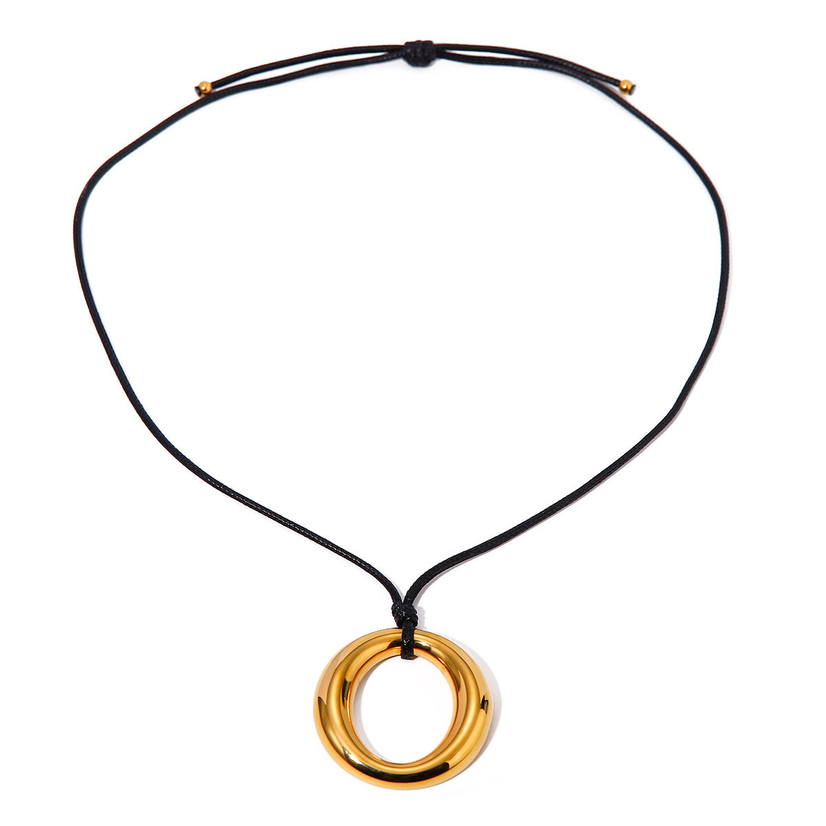 Collar minimalista circular hueco de acero de titanio con cadena de acero inoxidable chapada en oro de 18 quilates