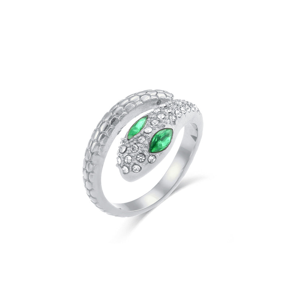 Anillo Ajustable Estilo Vintage de Serpiente en Acero Inoxidable con Baño de Oro de 18K y Incrustaciones de Pedrería