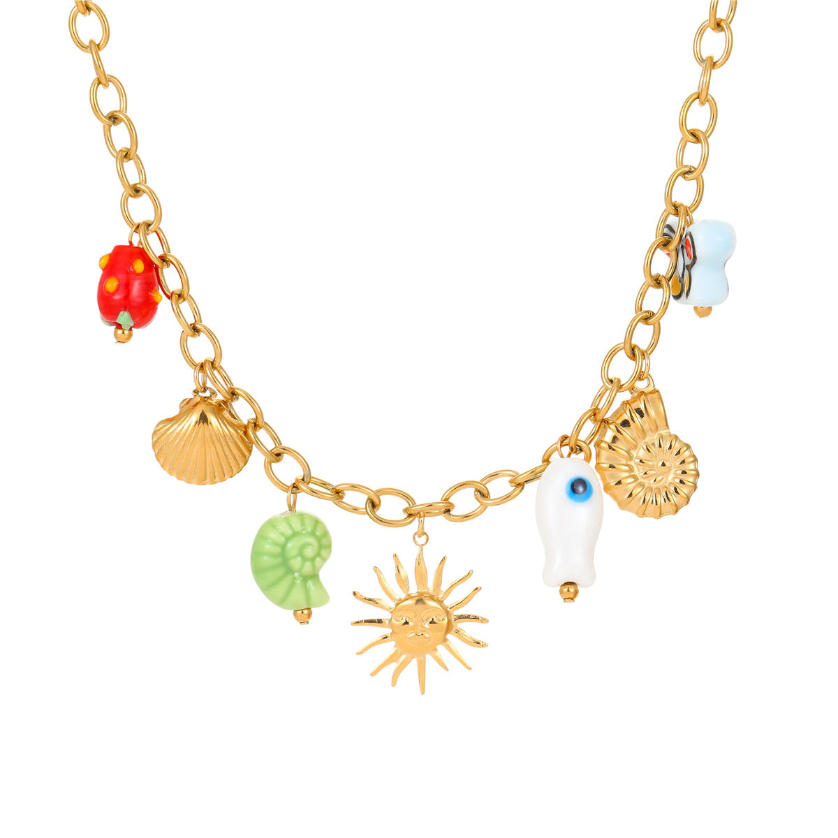 Fashionable Ocean-Themed Tassel Necklace with Seashell and Conch Pendant in Stainless Steel with Plated Finish for Women