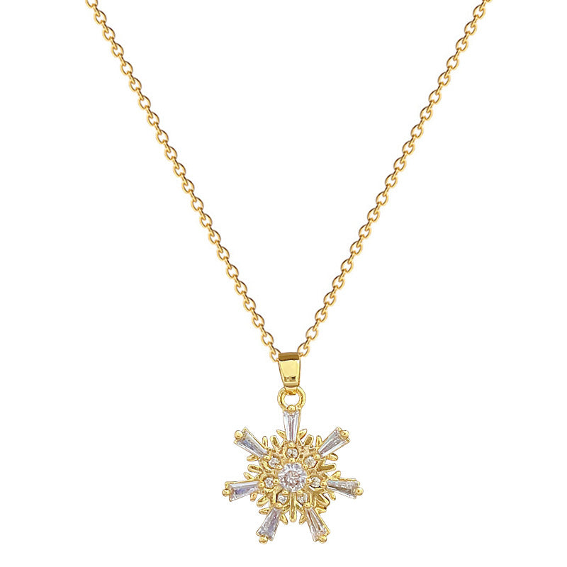 Minimalist Snowflake Pendant Necklace for Women with Titanium Steel Chain and Rhinestone Inlay