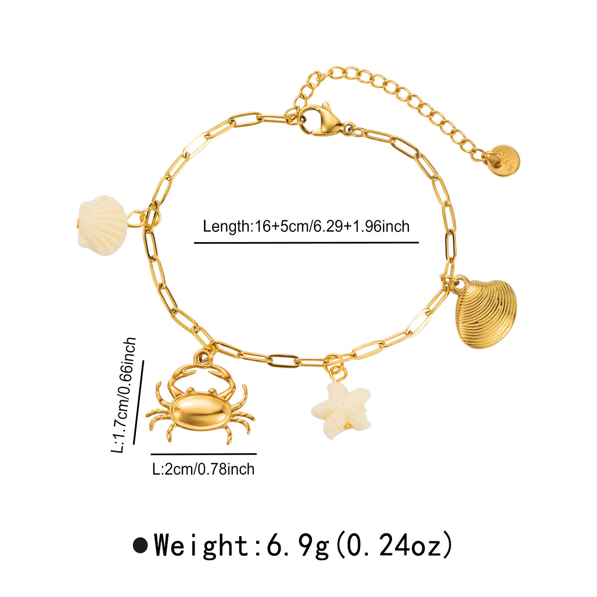 Collana con ciondolo a forma di granchio in stile vacanza in acciaio inossidabile con intarsio in conchiglia, design geometrico, placcato oro, catena per clavicola da donna