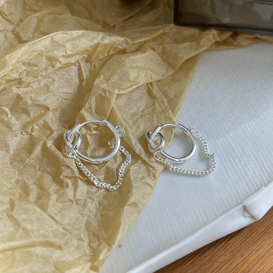 Minimalist Star-Shaped 925 Sterling Silver Stud Earrings with Knot Detail for Women