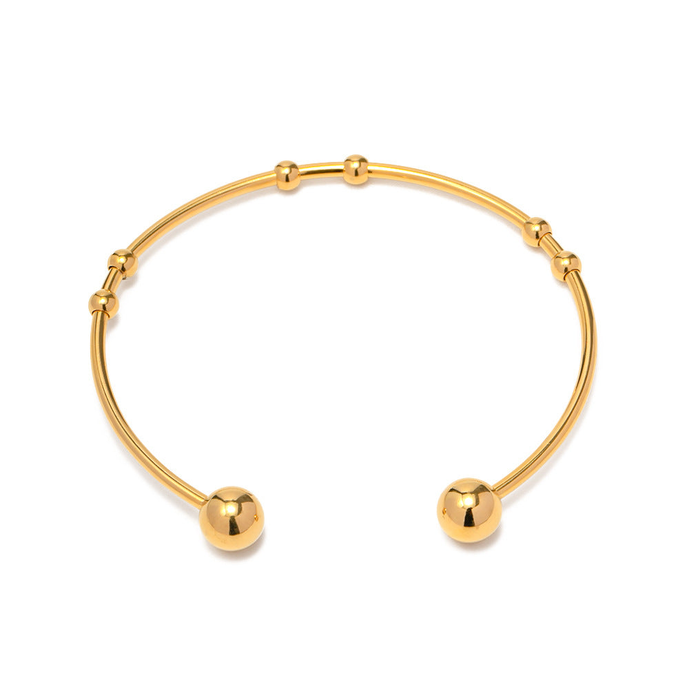 Trendy Geometric Round Bead Open Cuff Bracelet 18K Gold Plated Stainless Steel Women Jewelry