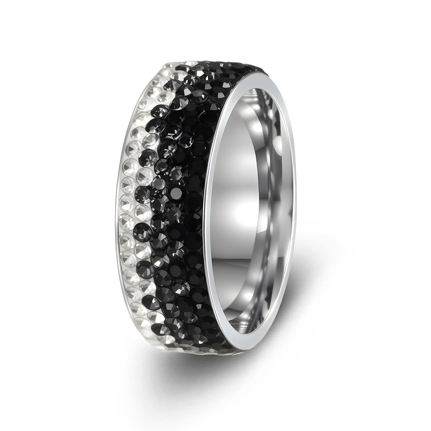 Anello Unisex a Cinque File di Strass Placcato in Acciaio Inossidabile Geometrico