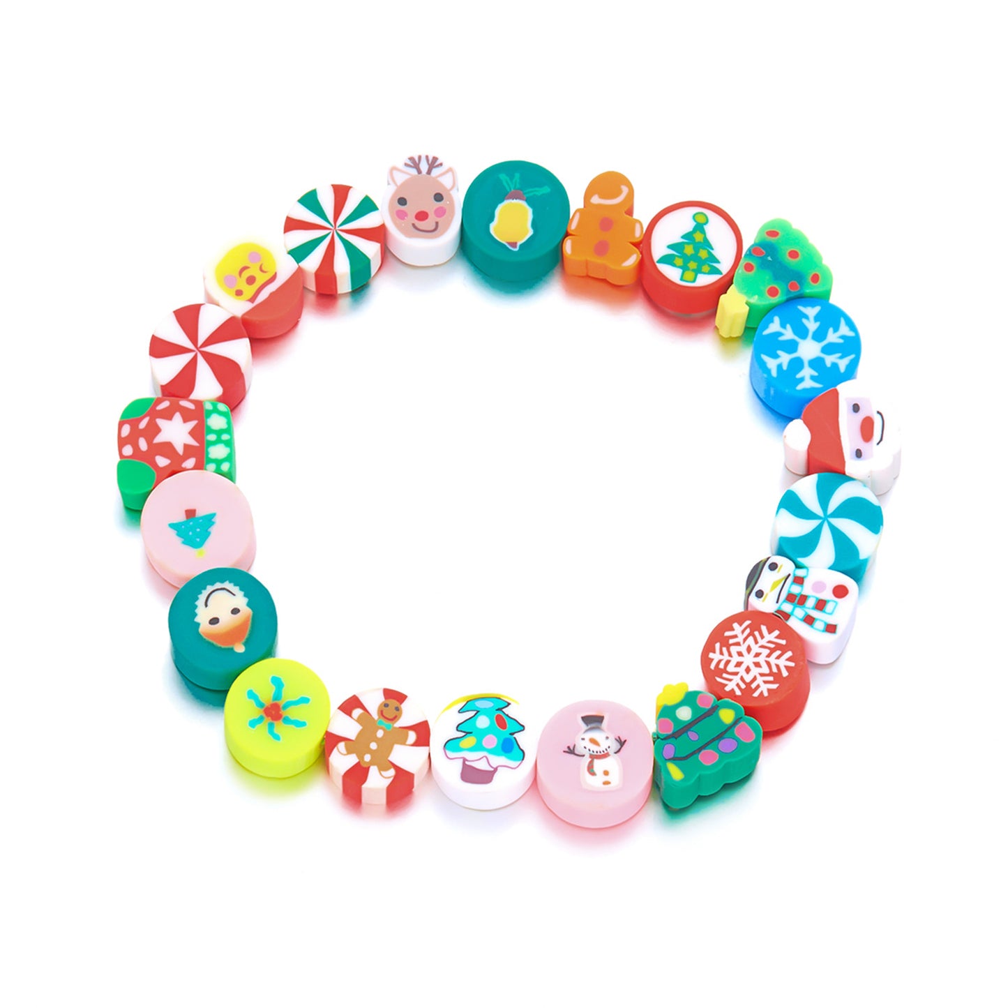 Pulsera navideña de arcilla polimérica hecha a mano con Papá Noel y muñeco de nieve para mujer con motivos festivos