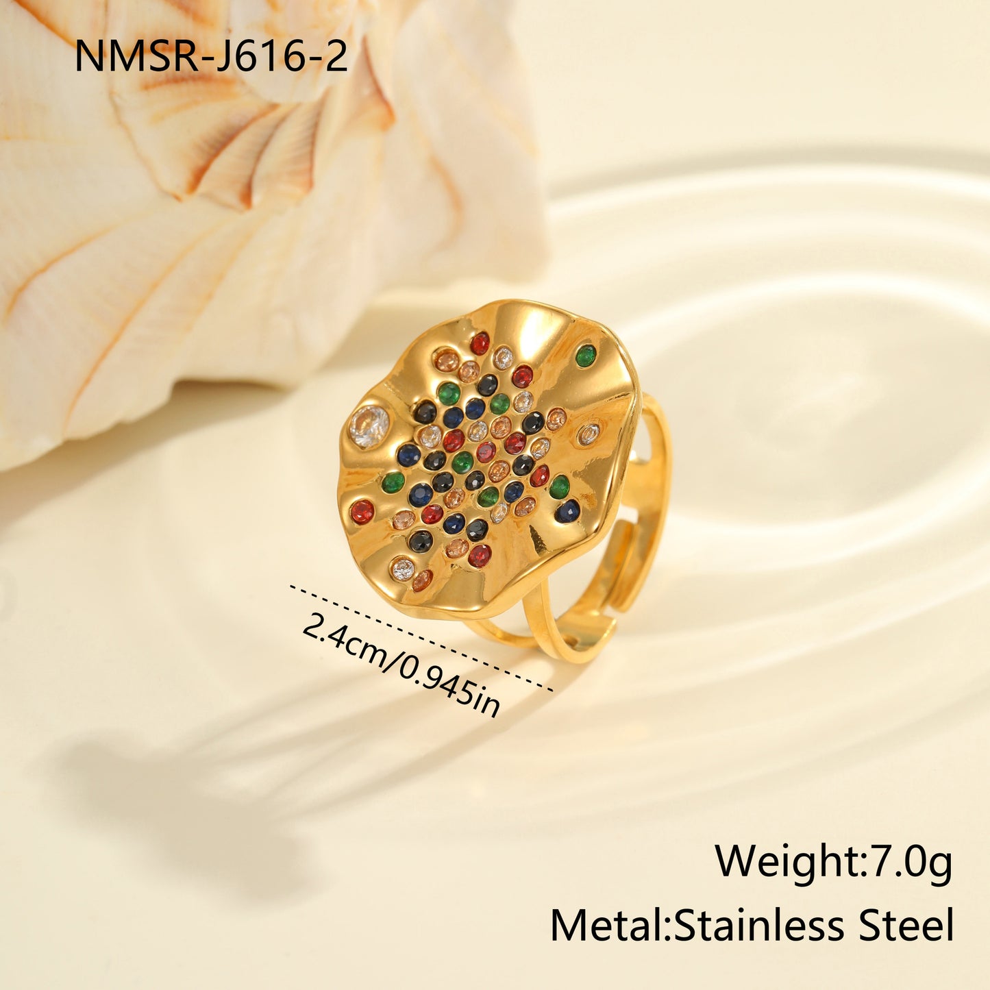 Anillo de titanio geométrico minimalista con incrustaciones de diamantes de imitación y acabado chapado, banda abierta ajustable para mujer