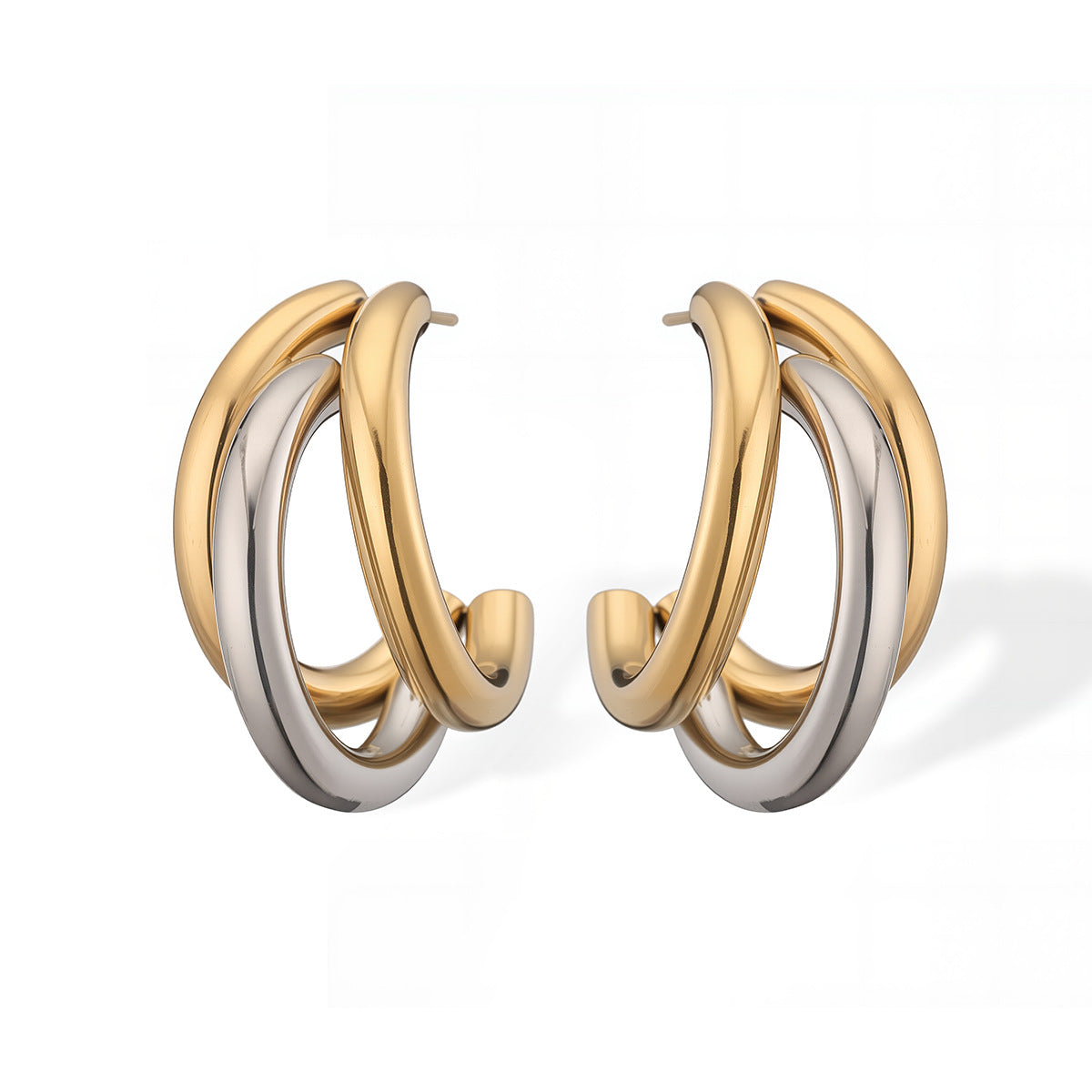 Minimalist Geometric Stainless Steel Earrings for Women with 18K Gold Plating, Irregular Design, Versatile Fashion Accessory