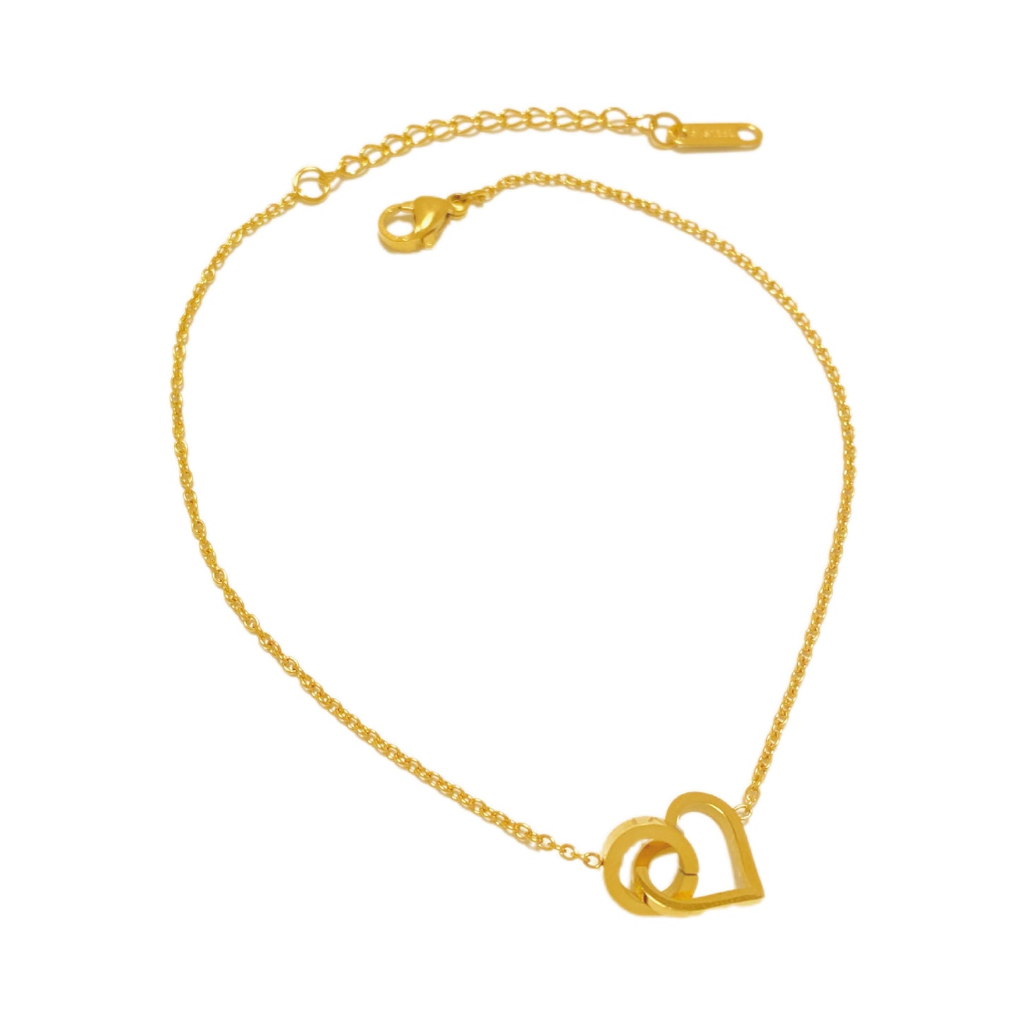 Minimalist Titanium Steel Plated Heart Double Ring Bracelet for Women