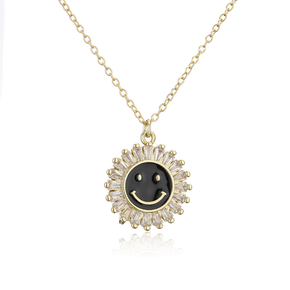 Collana pendente originale con girasole sorridente in rame placcato oro 18 carati