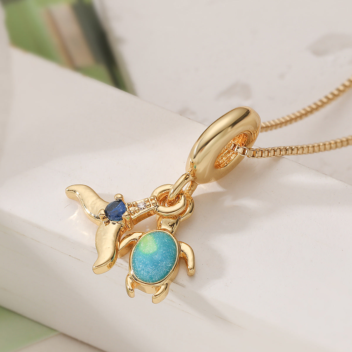 Minimalist 18K Gold Plated Brass Drip Oil Geometric Turtle Conch Pendant Necklace for Women
