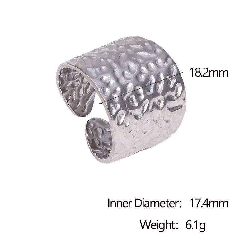 Minimalist Geometric Stainless Steel Open Ring with Hammered Texture and 18K Gold Plating for Women